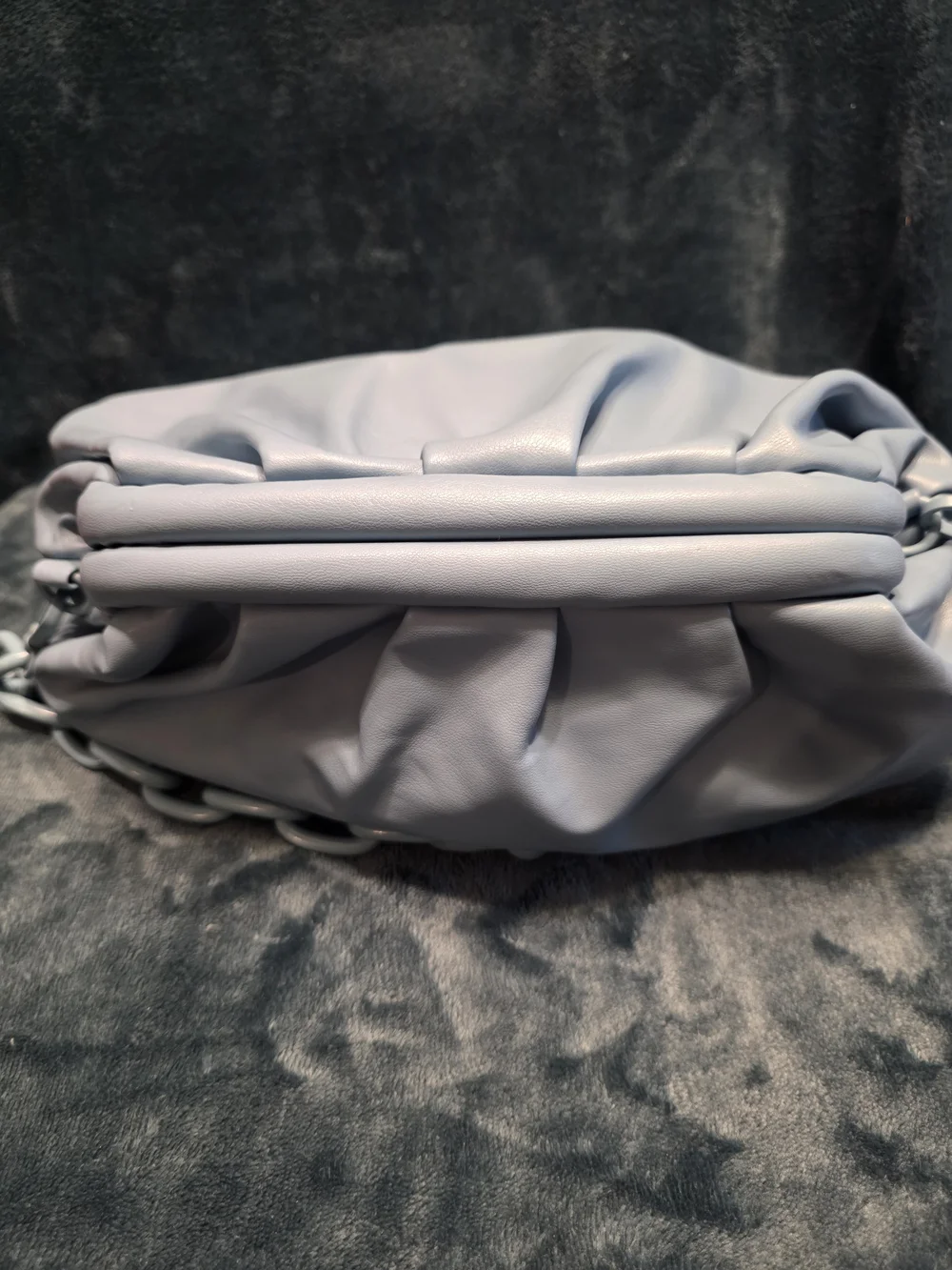 Leather Chain-Handle Clutch in Light Gray
